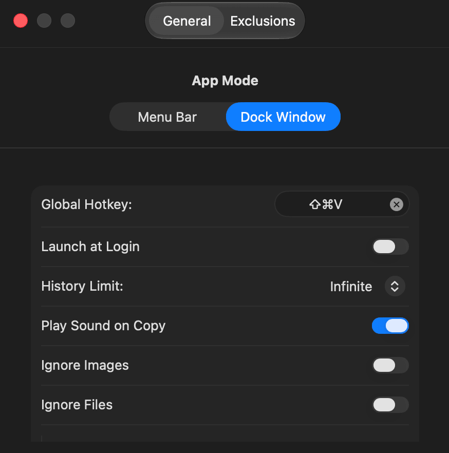 Settings Interface